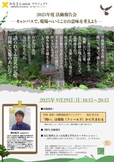 【みなさんmiraiプロジェクト】2025年度 活動報告会
ーキャンパスで、現場へいくことの意味を考えようー